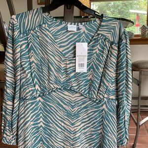 New Directions Teal and Cream Zebra Print Top